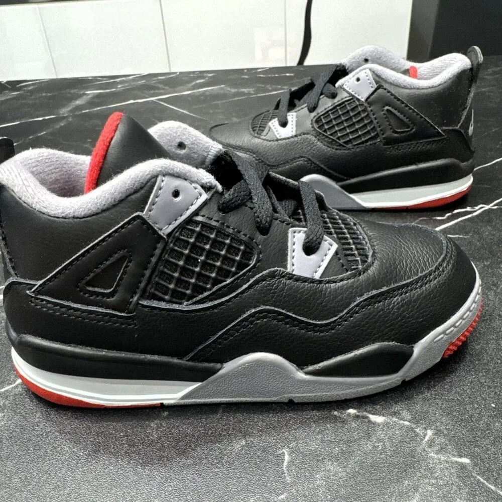 Nike Air Jordan 4 Retro TD Bred Black Cement Fire Red Toddler 10C NIB Hype